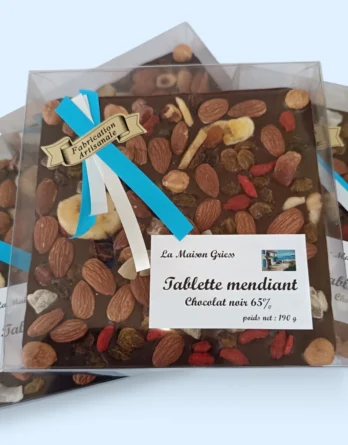 Tablette mendiant XL au chocolat noir 65%