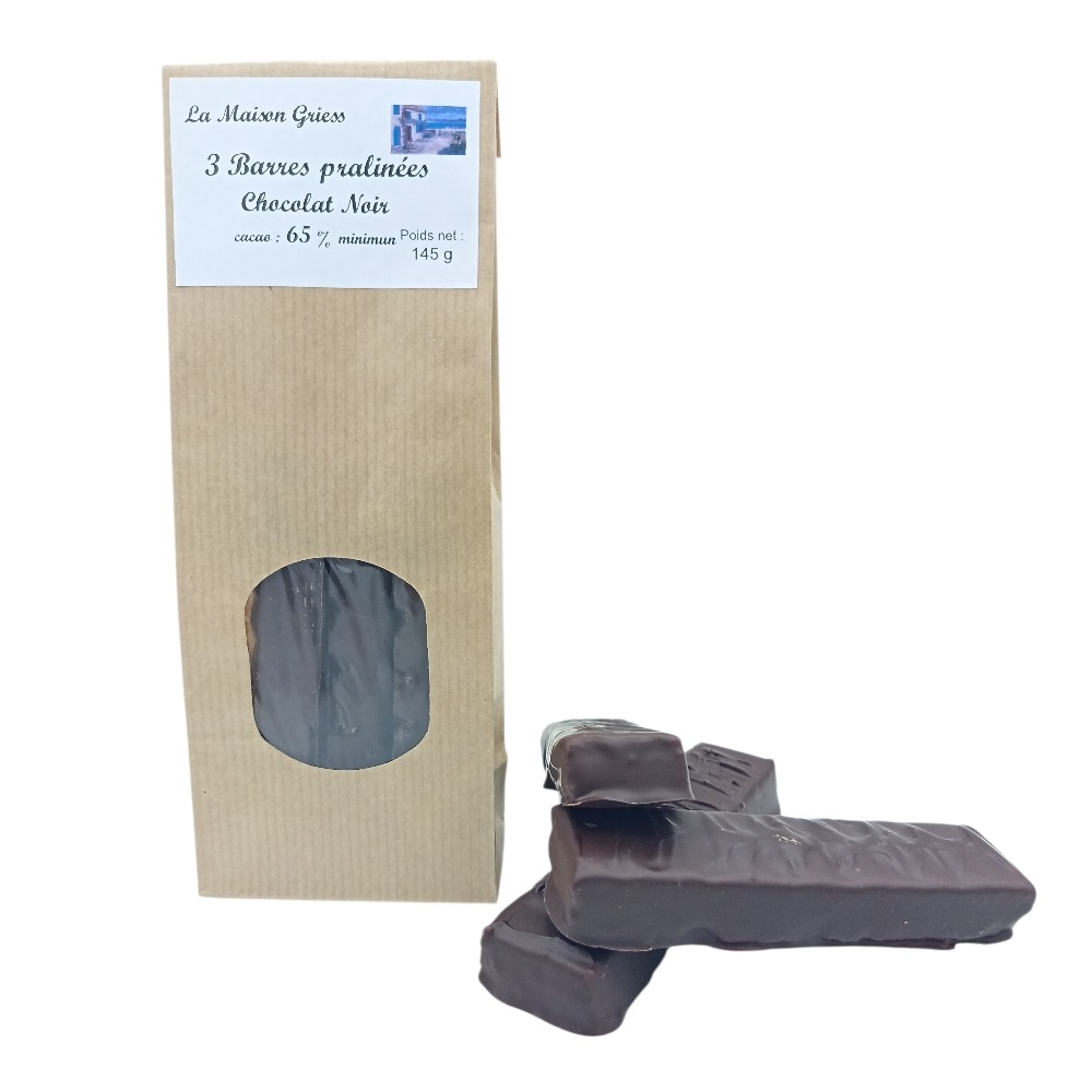 3 Barres pralinées chocolat noir 65 %