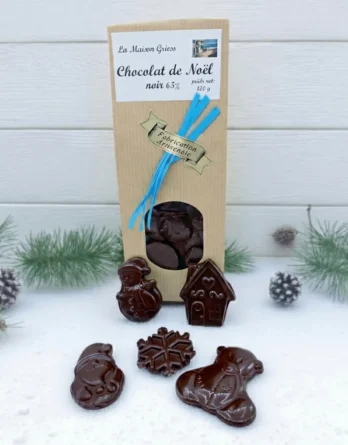 sachet de friture en chocolat noir de la maison griess avec décor de noel