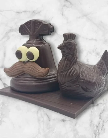 Montage cloche poule chocolat noir 150 g