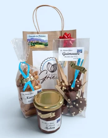 sac à offrir vide avec carte souvenir de provence pour biscuiterie et chocolaterie la maison griess à cadolive